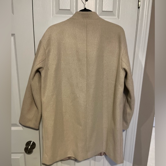 NWT Zara Outerwear Cream Tan Collarless Coat Sz L - Picture 2 of 11
